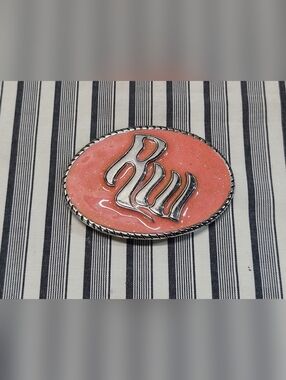 Western Belt Buckle Pink Enamel Silver Tone Oval 4” Unbranded